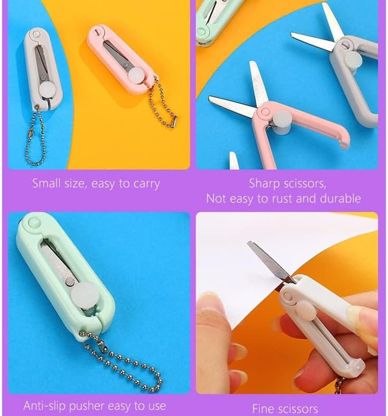 5 Pack Morandi Mini Folding Scissors with Key Chain, Retractable, round Edge, Stainless Steel, Pastel Color, Ambidextrous, Ideal for DIY, Crafting, Travel image number 2
