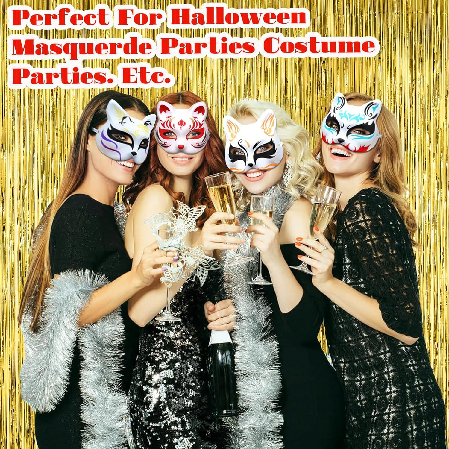 10PCS Cat Mask DIY White Cat Painted Masks Half Blank Animal Cosplay Dress up Mask Masquerade Cat Masks Halloween Mask Costume for Masquerade Prop,Party,Cosplay image number 1