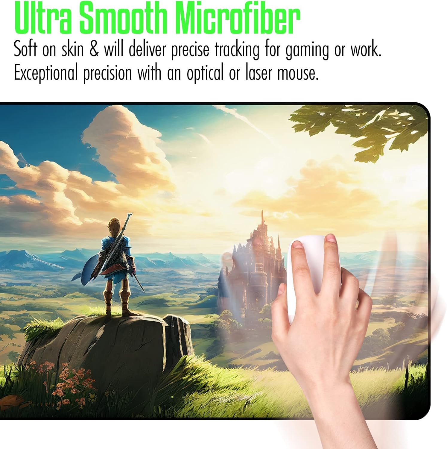 VNDL Gaming Mouse Pad XXL Extra Large Extended Non Slip - Anime Gaming Mouse Mat, Green, Black, Microfiber Cloth, Rubber, 31.5 X 15.7 In