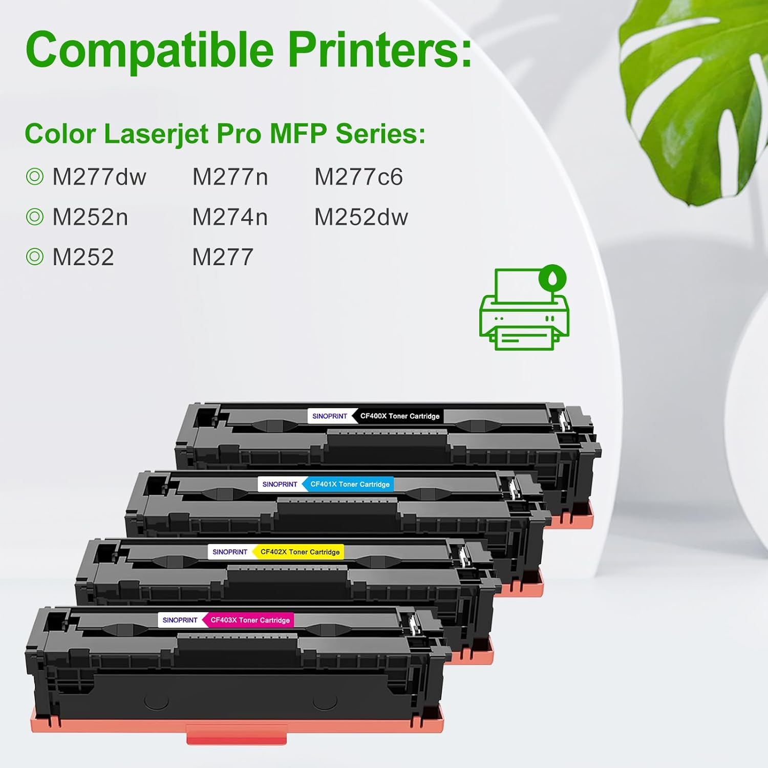 201X 201A MFP M277Dw Toner Cartridges 4 Pack Compatible for HP 201X 201A Color Laserjet Pro MFP M252Dw M277C6 CF400X CF401X CF402X CF403X M252 M277 Printer Ink (Black Cyan Yellow Magenta, 4-Pack) image number 1
