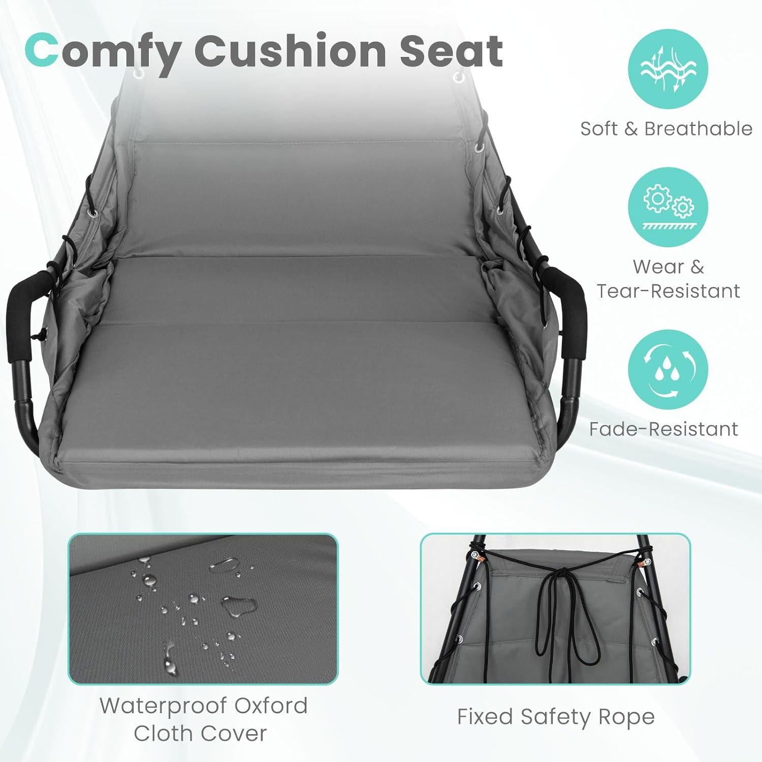 Costway Hanging Chair W/Stand, Hammock Swing Chair W/Extra Large Padded Seat, Heavy-Duty Metal Frame, Indoor Outdoor Hammock Chair for Porch, Backyard, Living Room image number 5