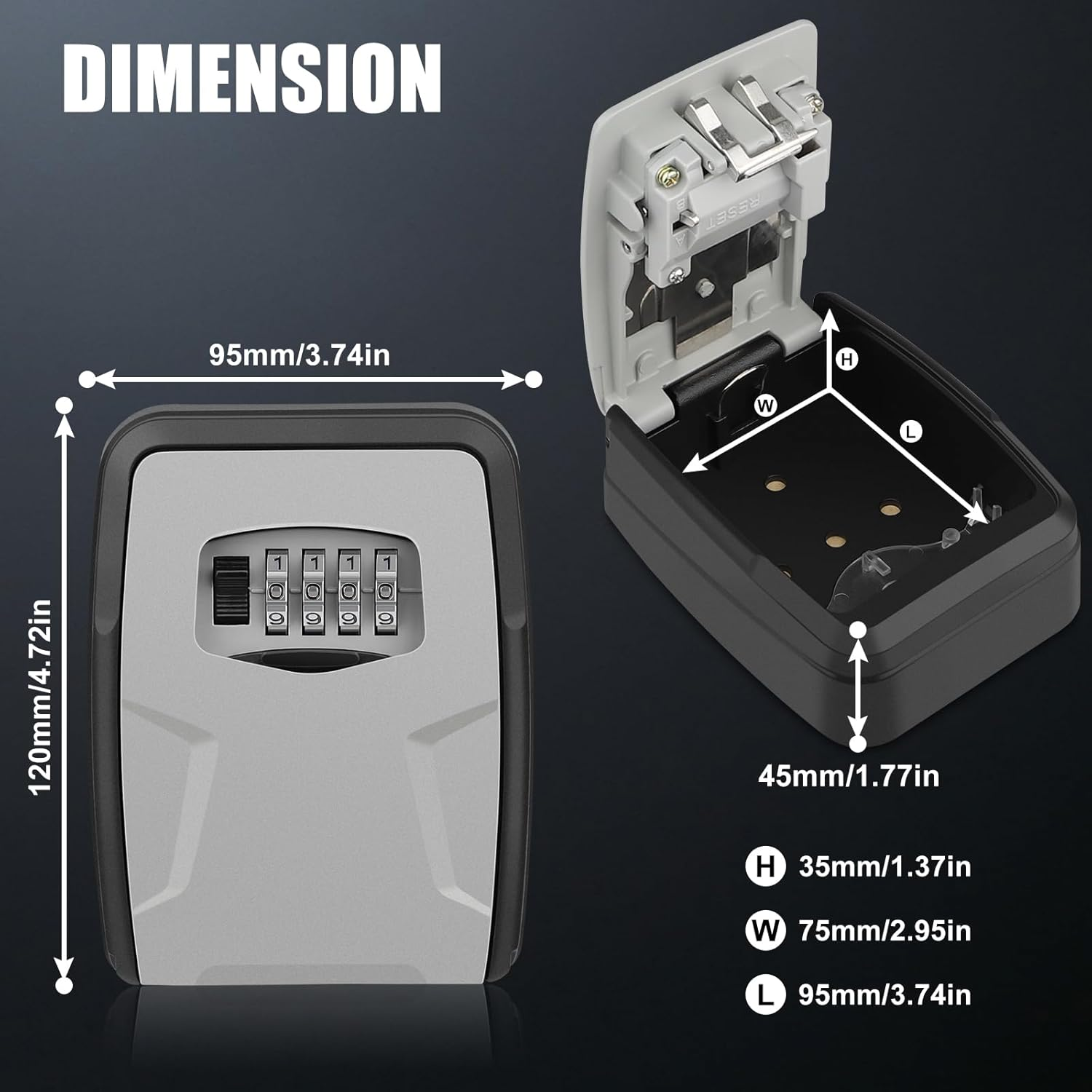 Diyife Large Key Boxes Wall Mounted, [10 Keys] Key Lock Box Outdoor for House, Car Keys, Cards, 4-Digit Combination Waterproof Lock Box Key Safe, Security Box for Home Office Garage School Airbnb-Grey