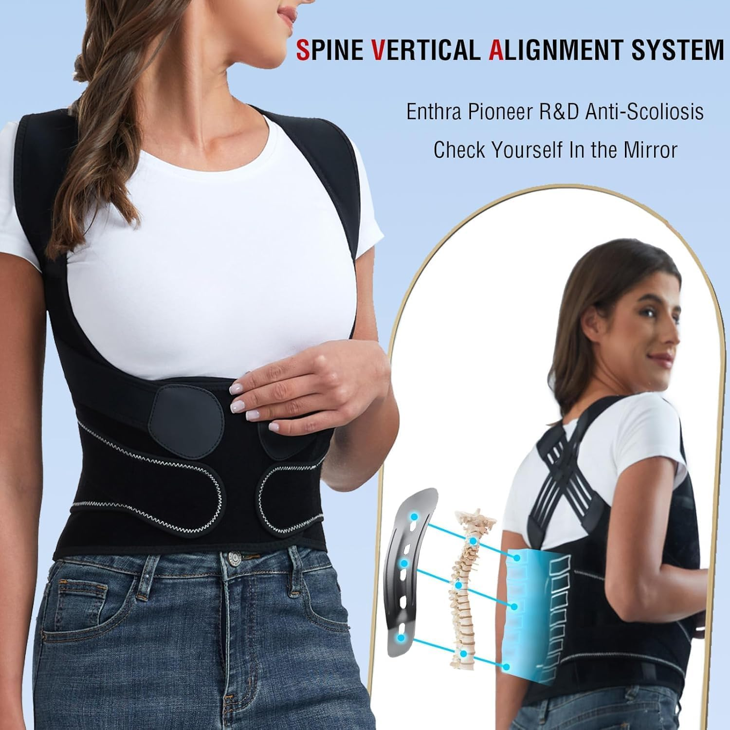 Back Support Posture Corrector for Women Men, Shoulder Supports & Immobilizers Scoliosis and Hunchback Adjustable Belt Back Brace for Lower Back Pain Posture Trainer - Black (XL) image number 5