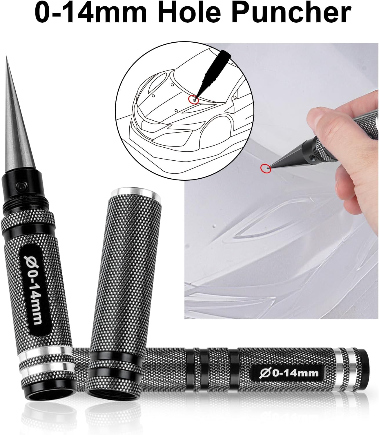 RC Body Reamer Hole Puncher, Curved Scissors & Straight Scissor RC Car Body Mounting 3Pc Combo Set,0-14Mm Hole (Black) - Black image number 4