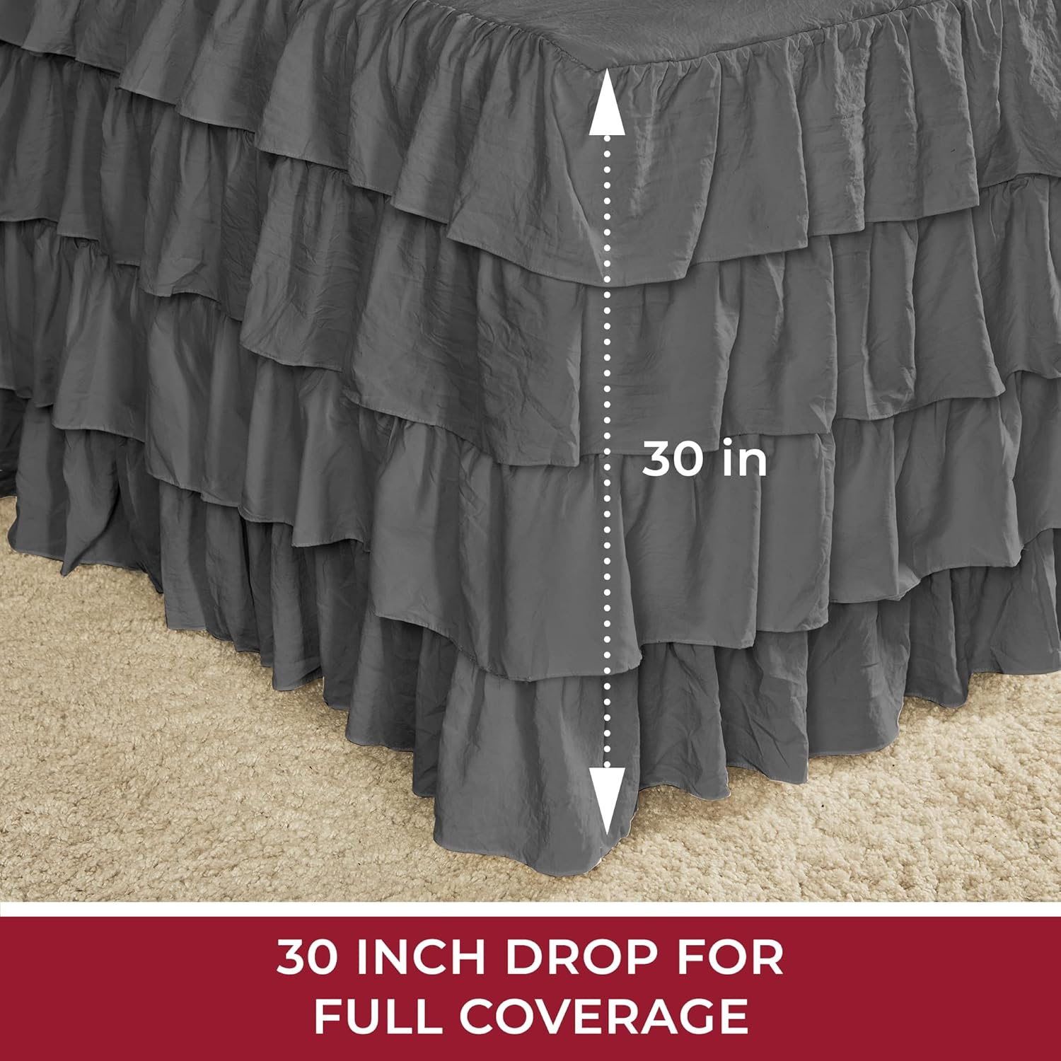 Mellanni Multi-Ruffled King Comforter Set - 3-Pieces: 1 Bedspread & 2 Shams - Shabby Chic Bedding Set - 30" Deep Bedskirt for Total Coverage - Durable and Comfortable Chic Bedspreads (King, Gray) image number 4