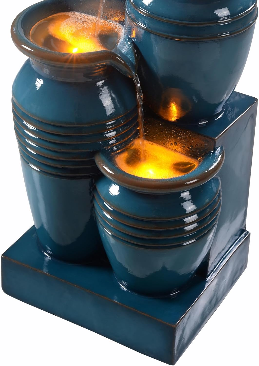 Teamson Home Solar Powered Outdoor 4 Tier Cascading Bowl Fountain 28.7In, Blue image number 4