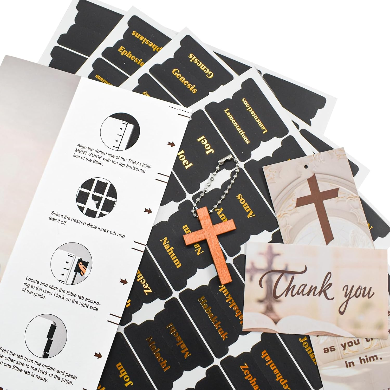 VANRA Bible Tabs for Men Women Study Bible, 96 PCS Black Laminated Bible Tabs Gold Lettering Large Print Bible Journaling Supplies for Old and New Testament image number 5