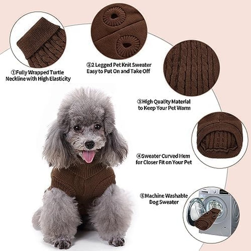 NACOCO New Classic Dog Sweater Cute Knitted Turtleneck Dog Sweater Warm Winter Clothes Coat Jumpers for Small Kitten Puppy Cat and Medium Dogs (Xx-Large, Brown) image number 4