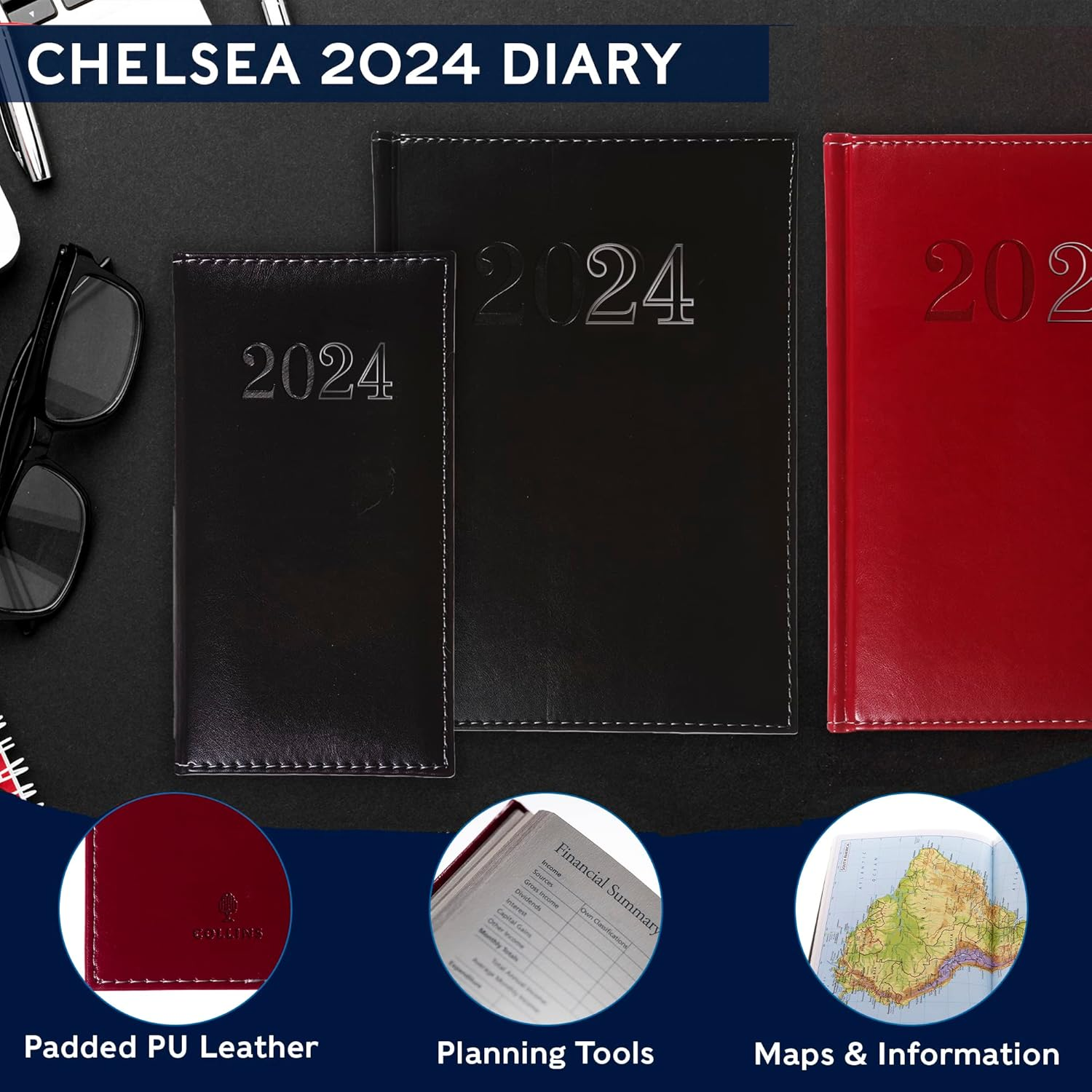 Collins Chelsea 2024 Diary A5 Week to View Business Planner - Business Planner and Organiser - January to December 2024 Diary - Weekly - Red - ND53.15-24 image number 5