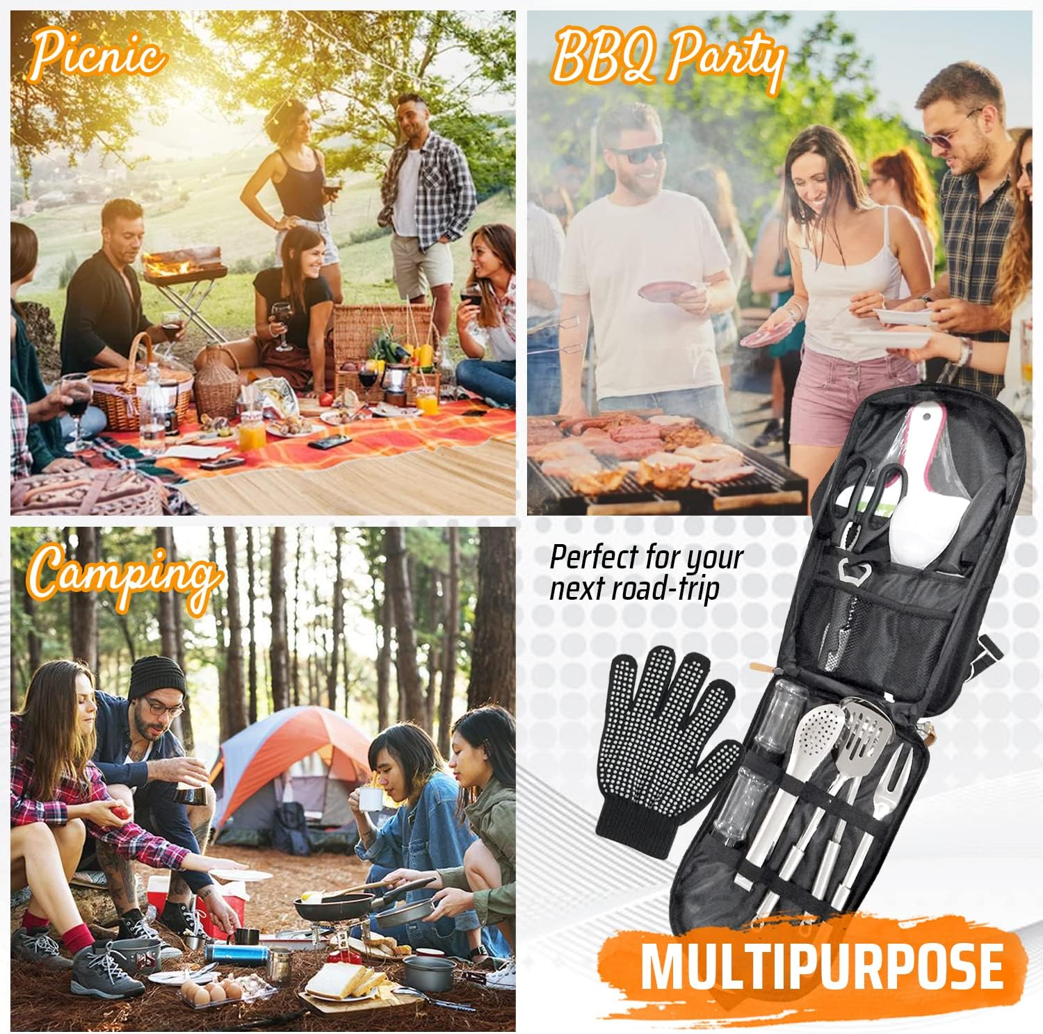 Sunshine & Skittles 13 Piece Portable BBQ Utensils Kit - Stainless Steel - Complete Set for All Occasions - Easy & Durable - Great Gift! image number 5