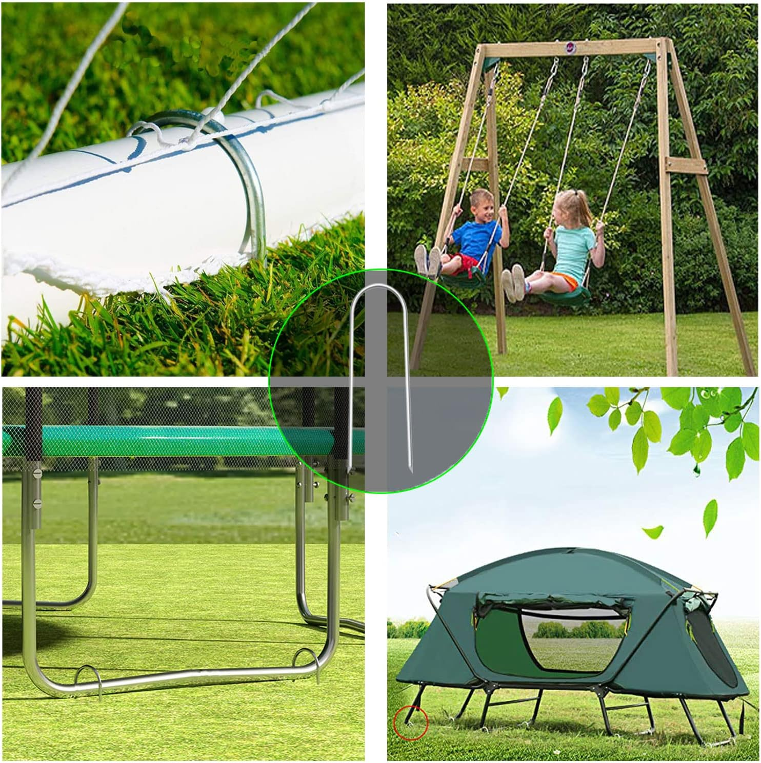 Heavy Duty U-Shaped Metal Trampoline Stakes Anchors, 6Pcs Silver Galvanized Steel, 11.8In Long, Sharp Ends, High Wind Resistance - Black image number 4