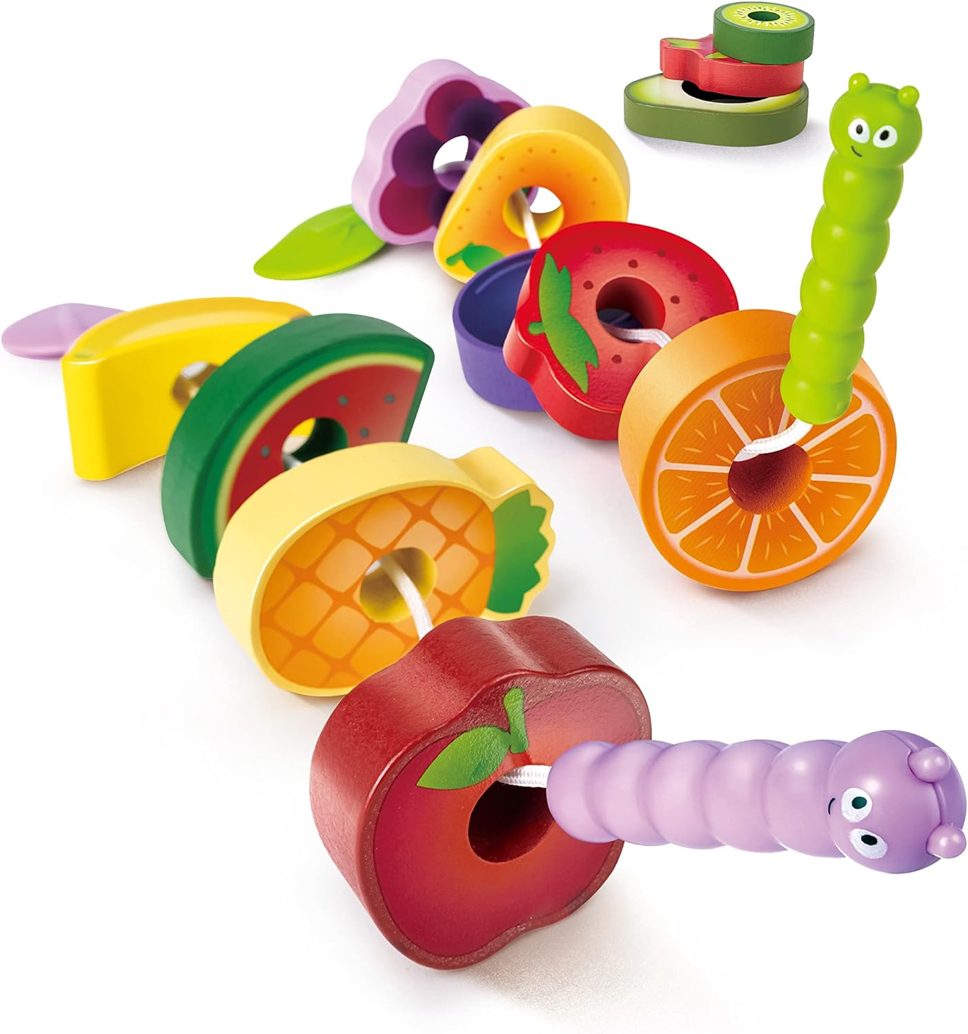 Hape Wooden Fruit Sorting Caterpillar - Educational Food Learning Toy Set - Color Matching and Counting Game for Toddlers and Preschoolers image number 4
