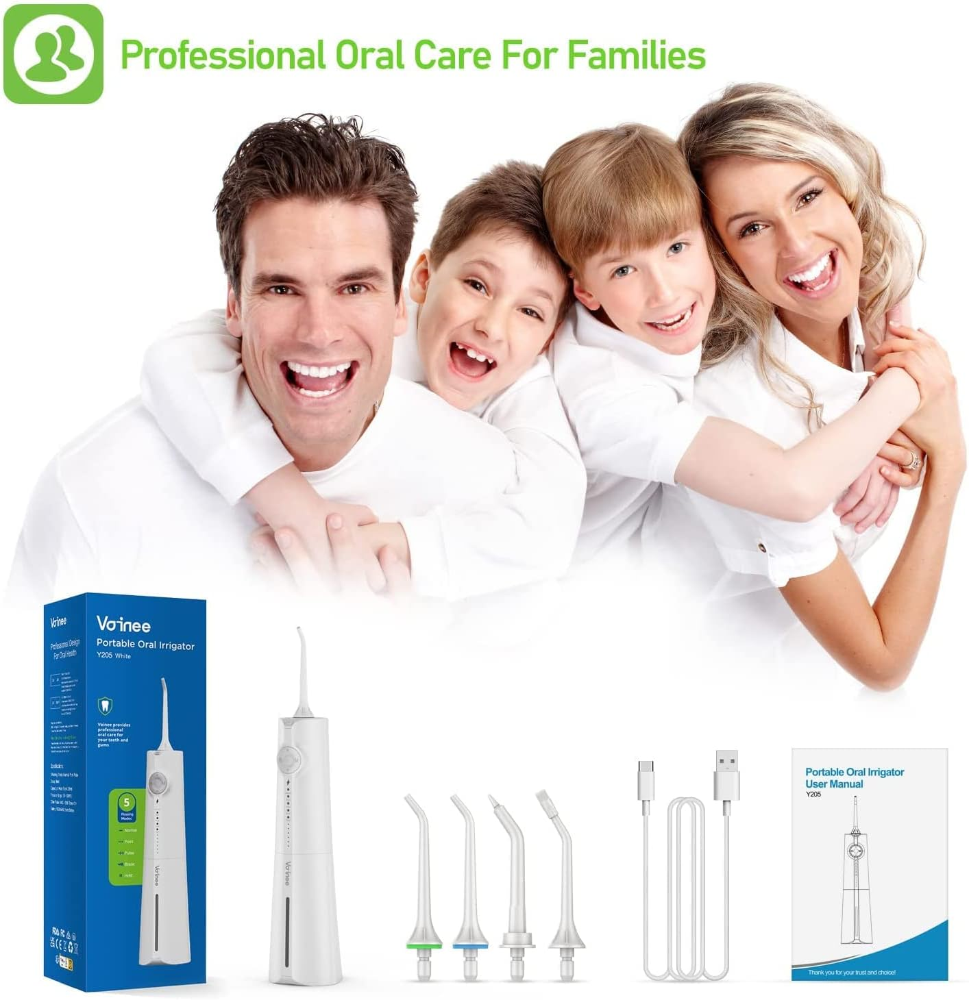 【2025 New Edition】Voinee Water Dental Flosser Oral Irrigator for Dental&Oral Care with 8 Tips 5 Modes 6 Pressure Levels IPX7 Waterproof 300ML Water Tank Low Noise Portable Cordless Rechargeable Teeth Cleaner for Home&Travel image number 4