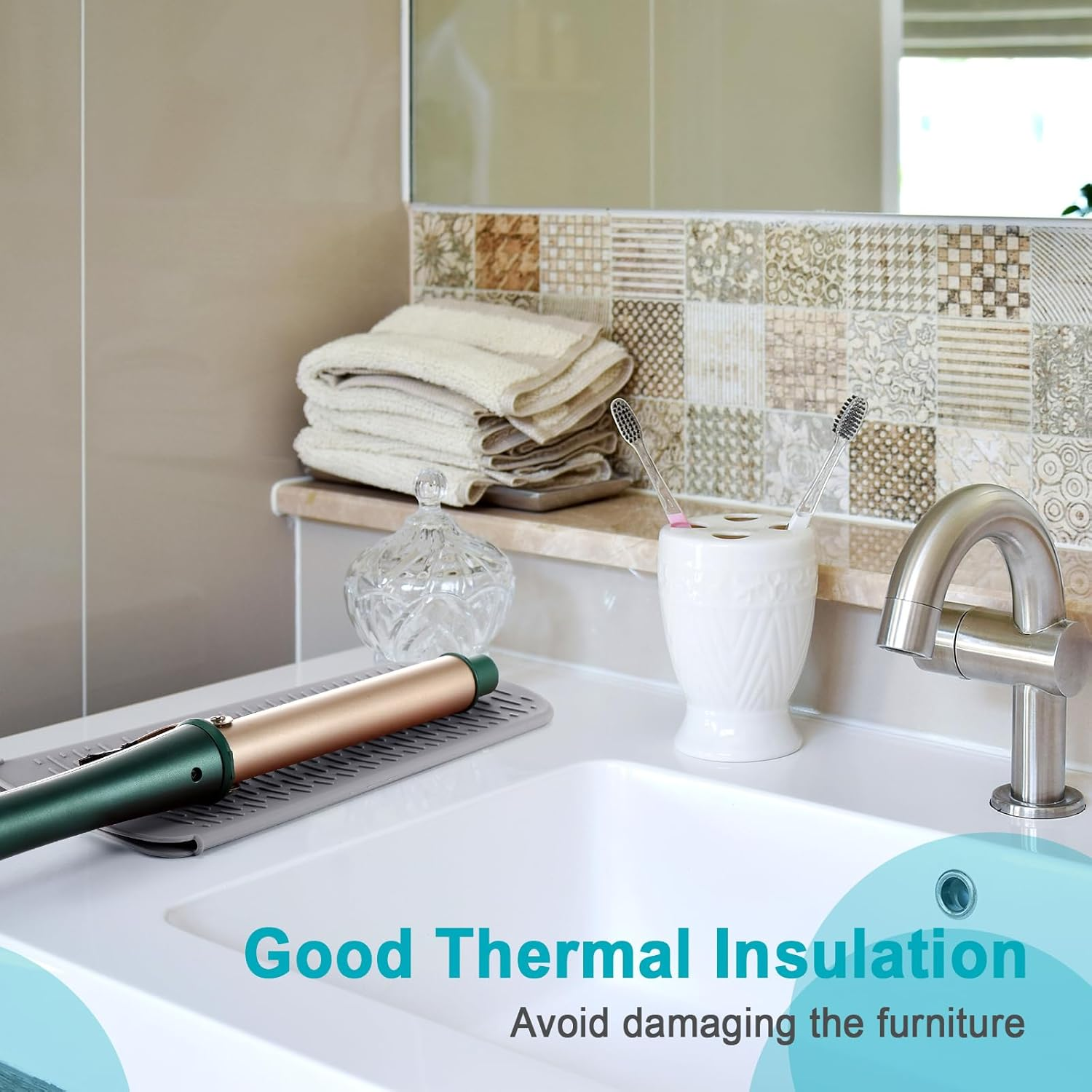 Shappy 2 Pieces Curling Iron Travel Case Cover Heat Resistant Flat Iron Holder Case Sleeve Neoprene Straightener Holder and Silicone Hot Tools Flat Bag(Marble Style) image number 4