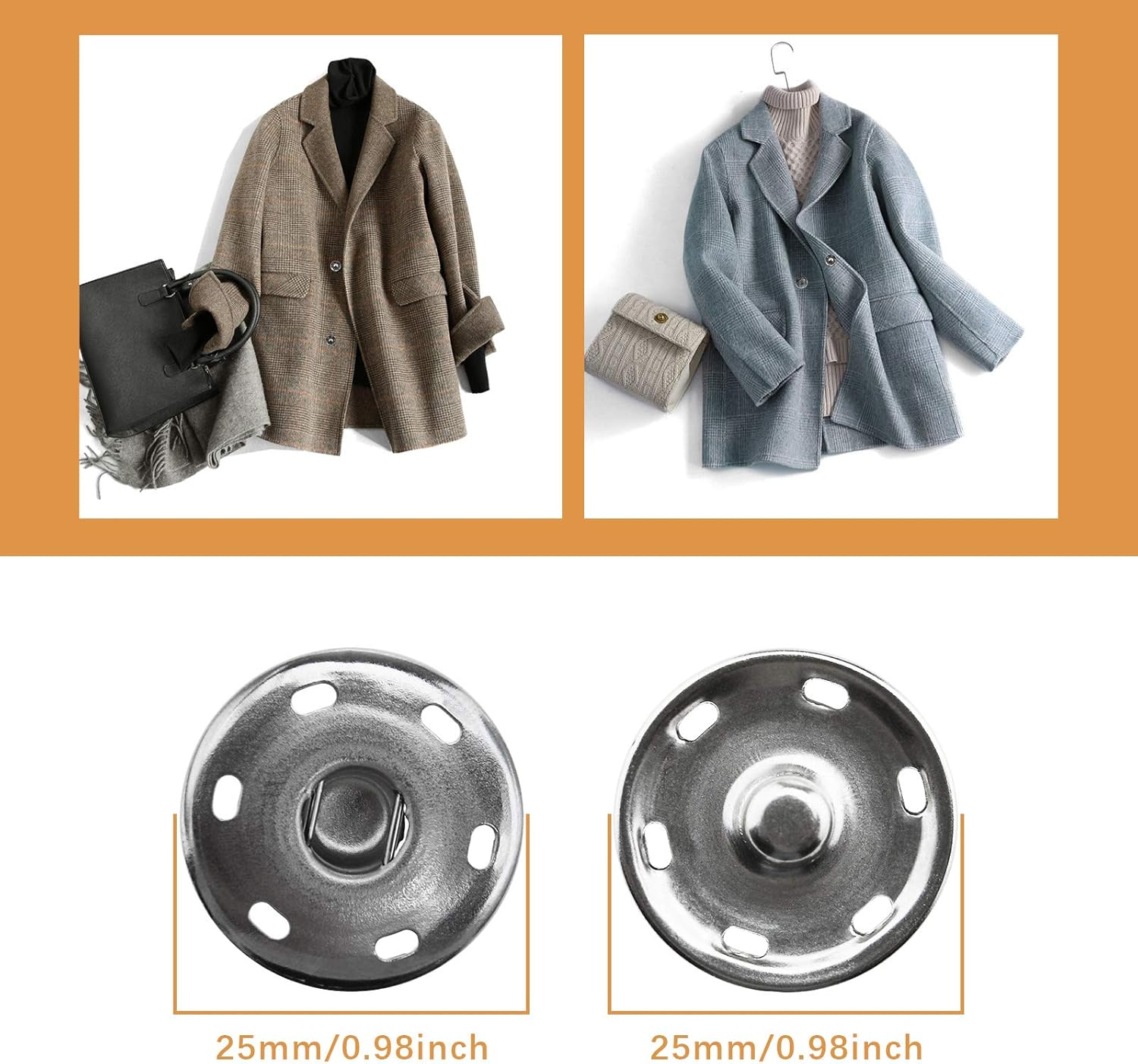 SING F LTD 20 Sets Sew-On Snap Fasteners Sewing Press Studs Buttons for Clothing Woolen Coats Windbreakers Jackets - Bronze/Silver/Black