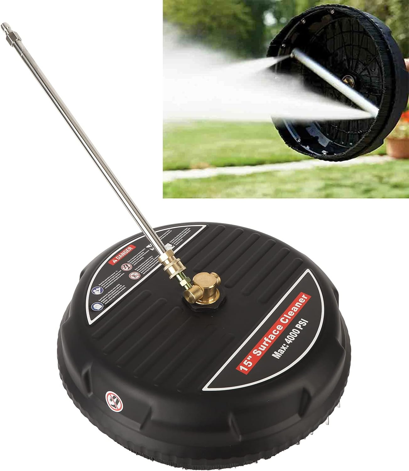 Pressure Washer Cleaner, 15 Inch Pressure Washer Cleaner 4000Psi 1/4 Inch Plug High Speed Rotation Efficient Hard Brush with Connecting Rod for Rubber Floor image number 6