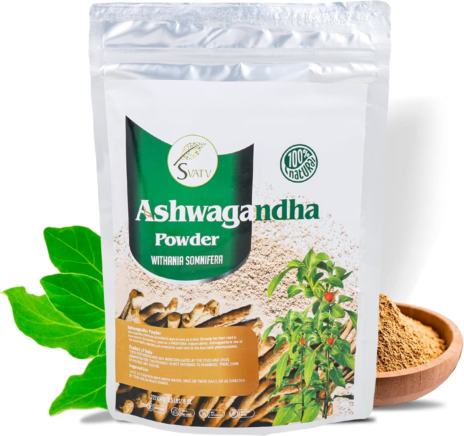 SVATV Ashwagandha Powder | Indian Ginseng | Withania Somnifera | Raw from India | 227G Half Pound image number 1
