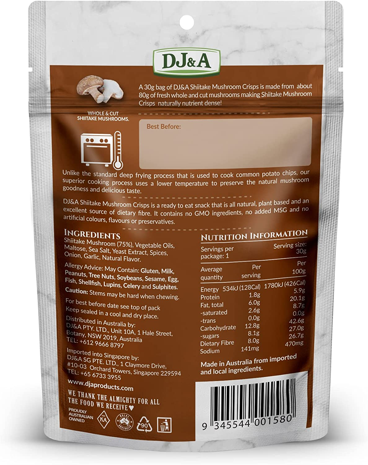 DJ&A Shiitake Mushroom Crisps, 1 Count, Mushroom