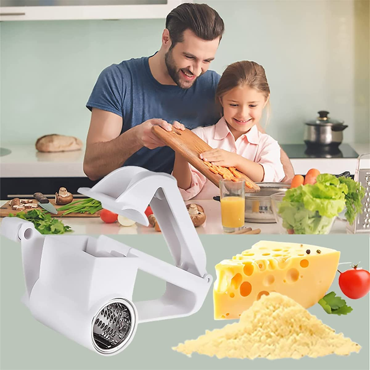 Hand-Operated Rotary Cheese Grater,Manual Handheld Cheese Cutter with Stainless Steel Drum, Hand Crank Kitchen Tool for Grating Hard Cheese, Chocolate, Nuts and More (White) image number 6