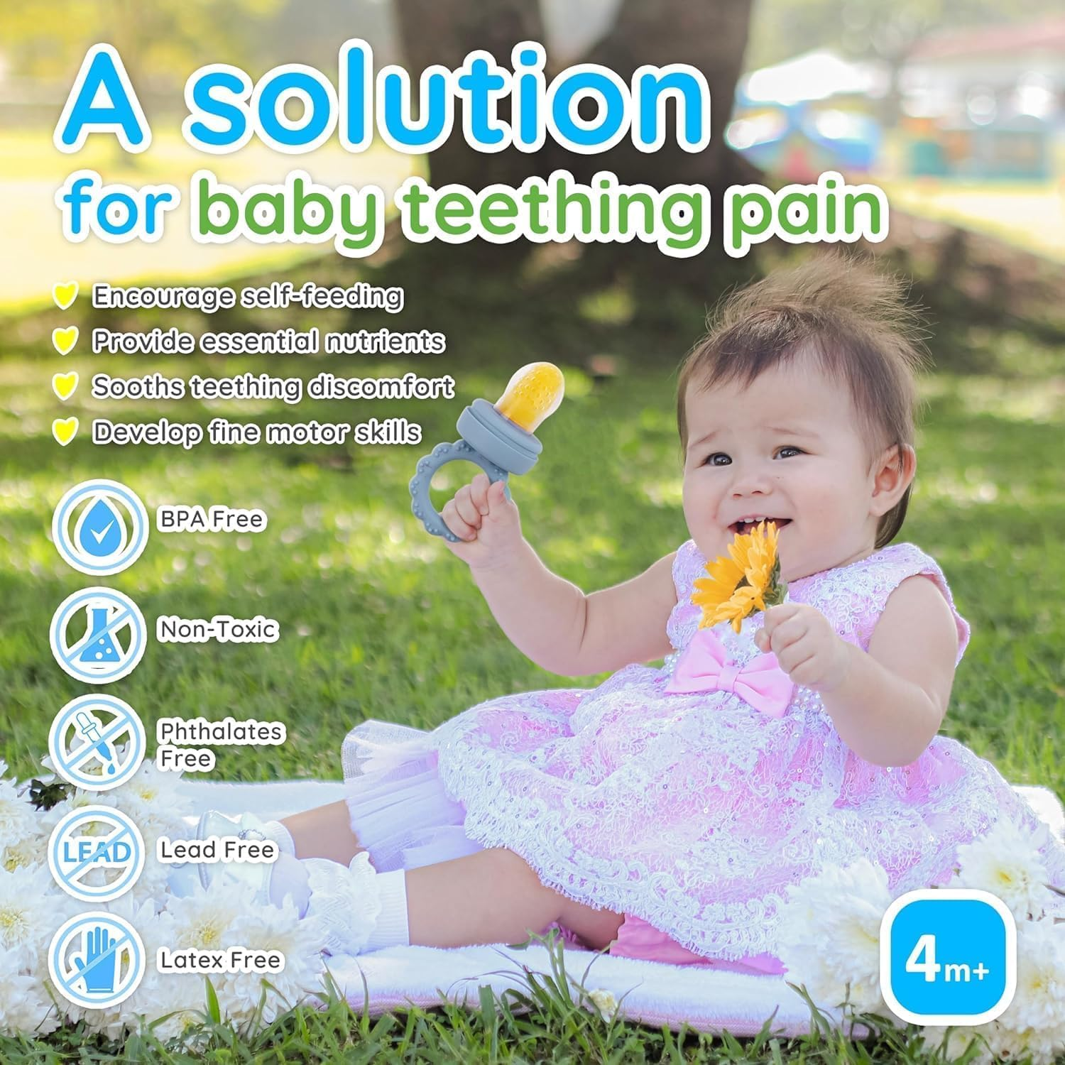 Baby Fruit Food Feeder, Mini Popsicle Ice Tray Set, BPA Free Silicone Baby Feeder for Safe Solid Food Feeding, Breastmilk Popsicle Molds for Cooling Relief, 4 Month+(Green Set) image number 3