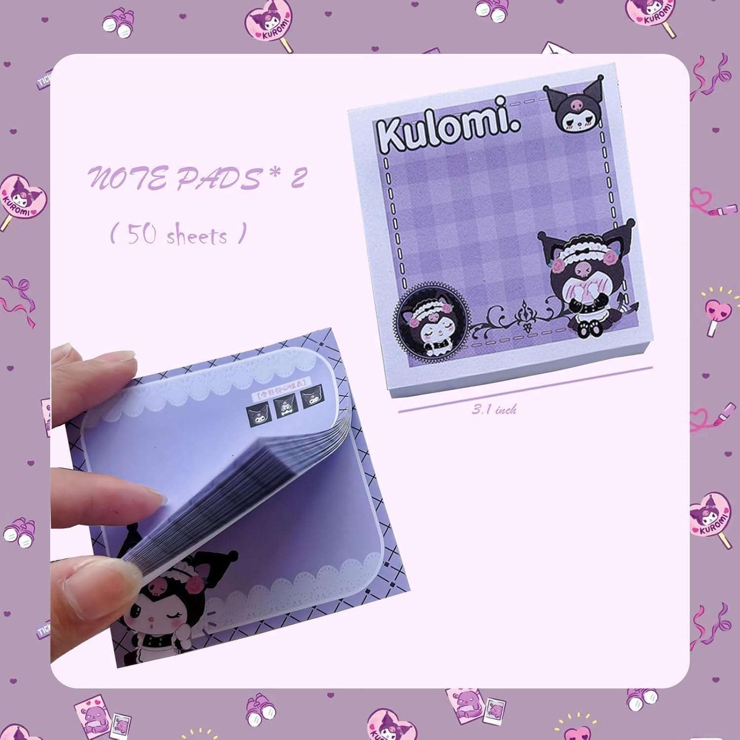 Cartoon School Supplies, Kawaii School Supplies for Kids Girls Including Cartoon Journal Pencil Case Ballpoint Pen ID Badge Holder Stickers Key Chain Bookmark (Purple) image number 4