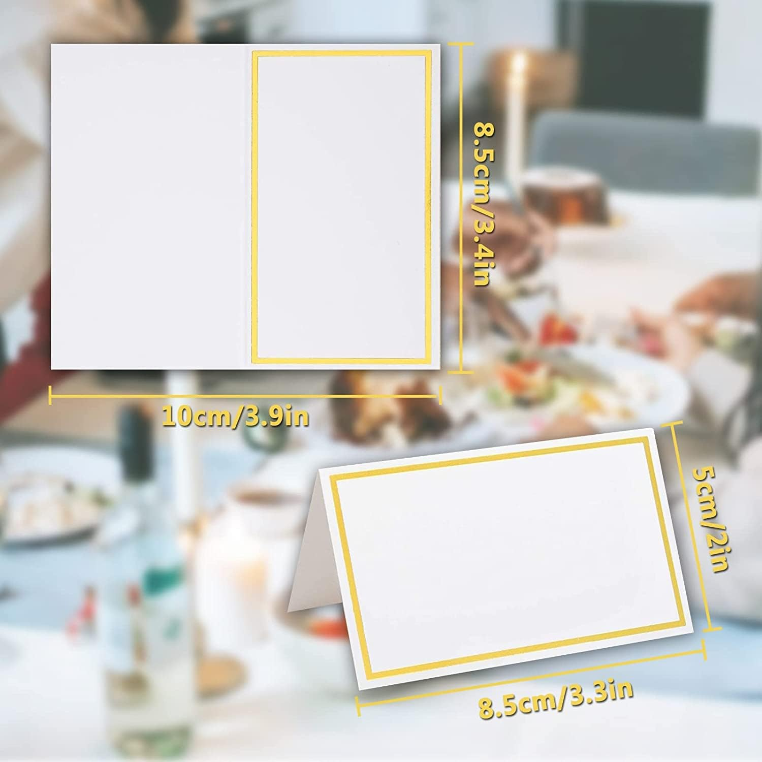 100 Pcs Place Cards with Gold Foil Border, Scored for Easy Folding, Place Cards for Table Setting, Food Tent Labels，Reception Event Celebration Event image number 6