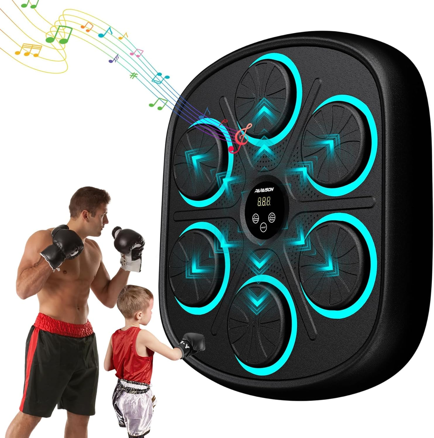 Music Boxing Machine with Premium Boxing Gloves, Bluetooth Training Machine with LED Electronic Wall Mounted, Home Workout Target Machine for Adults and Kids