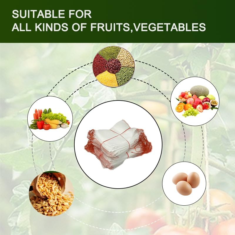Leona Co Fruit Protection Bags, 100Pcs Fruit Netting Bags Garden Garden Netting Bags Fruit Tree Bags Drawstring Nylon Mesh Netting Barrier Bag for Protecting Fruits and Vegetables (10X15)