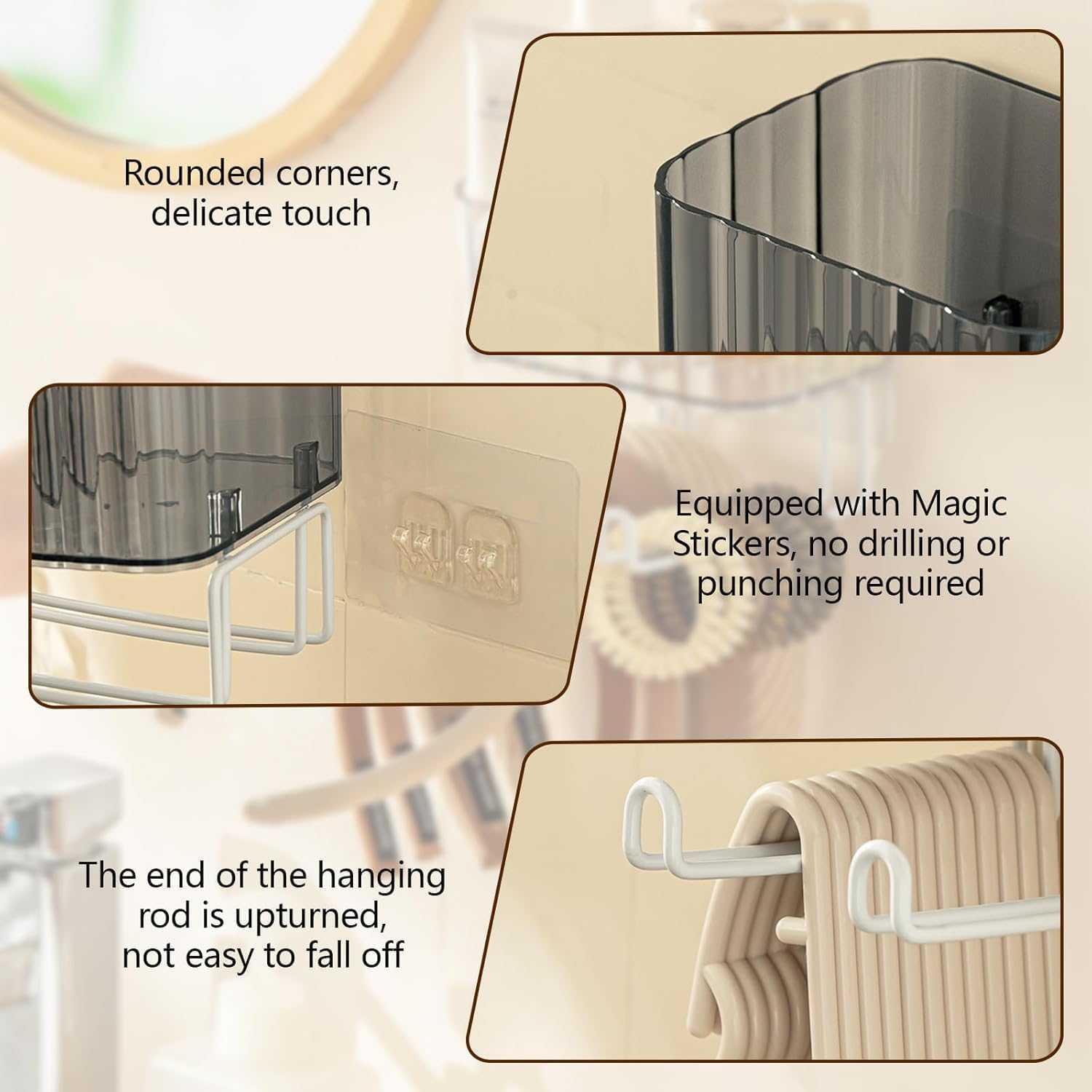 Wall Mount Headband Holder Hair Accessories Organizer, Self Adhesive Scrunchie Holder with Clear Acrylic Caddy for Bows, Ties, Clips, Pins, Claw Clip (Transparent Grey, 14.8 * 12.5 * 6CM) image number 6