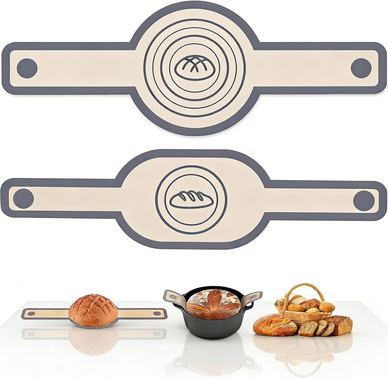 Silicone Bread Sling Oval and round for Dutch Oven, KITMAL Non Stick Reusable Silicone Baking Mat with Long Handles Sourdough Bread Baking Supplies and Making Tools, Orange