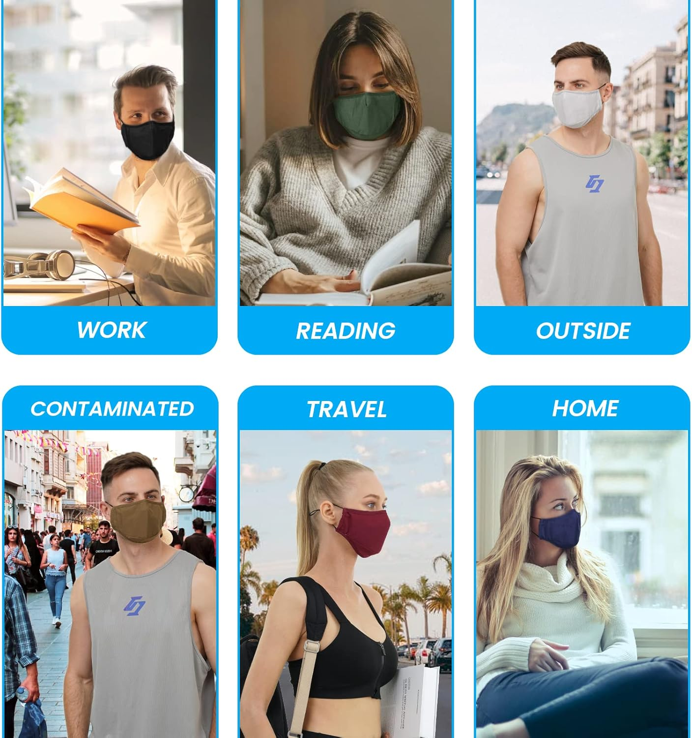 3-Ply Cloth Face Mask 6 Pack,Washable, Reusable and Breathable Face Covering with Adjustable Ear Protection Loops for Women and Men