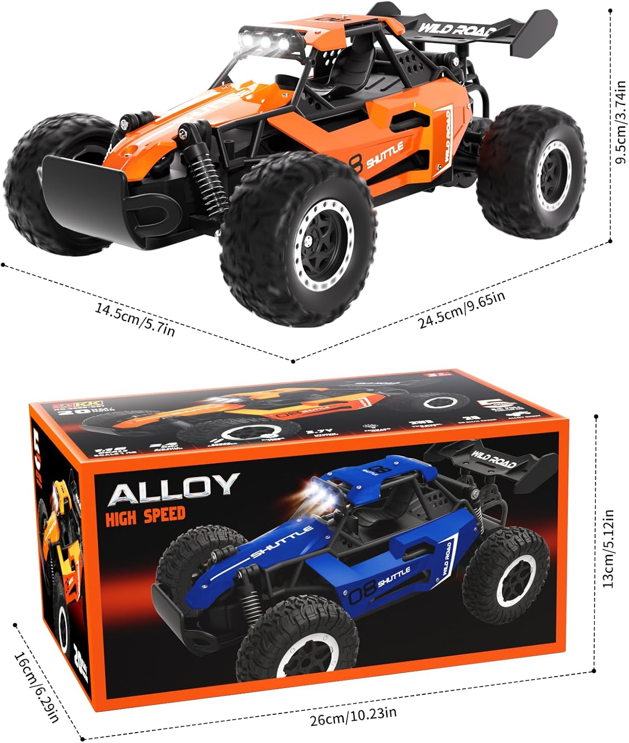 Remote Control Car,1:16 Scale Alloy RC Cars Toys for Boys Kids, 2.4Ghz 4WD Off-Road Vehicle with LED Headlight(Orange) - Orange image number 2