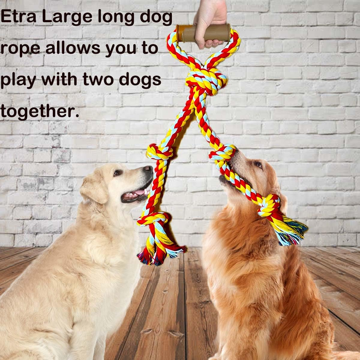 Extra Large Dog Rope Toys for Aggressive Chewers Tug of War Rope Interactive Heavy Duty Outdoor Medium Large Breed XL Dog Chew Rope Durable 3 Way Dog Rope Tough Pull Rope with Handle - Greenyellow image number 5