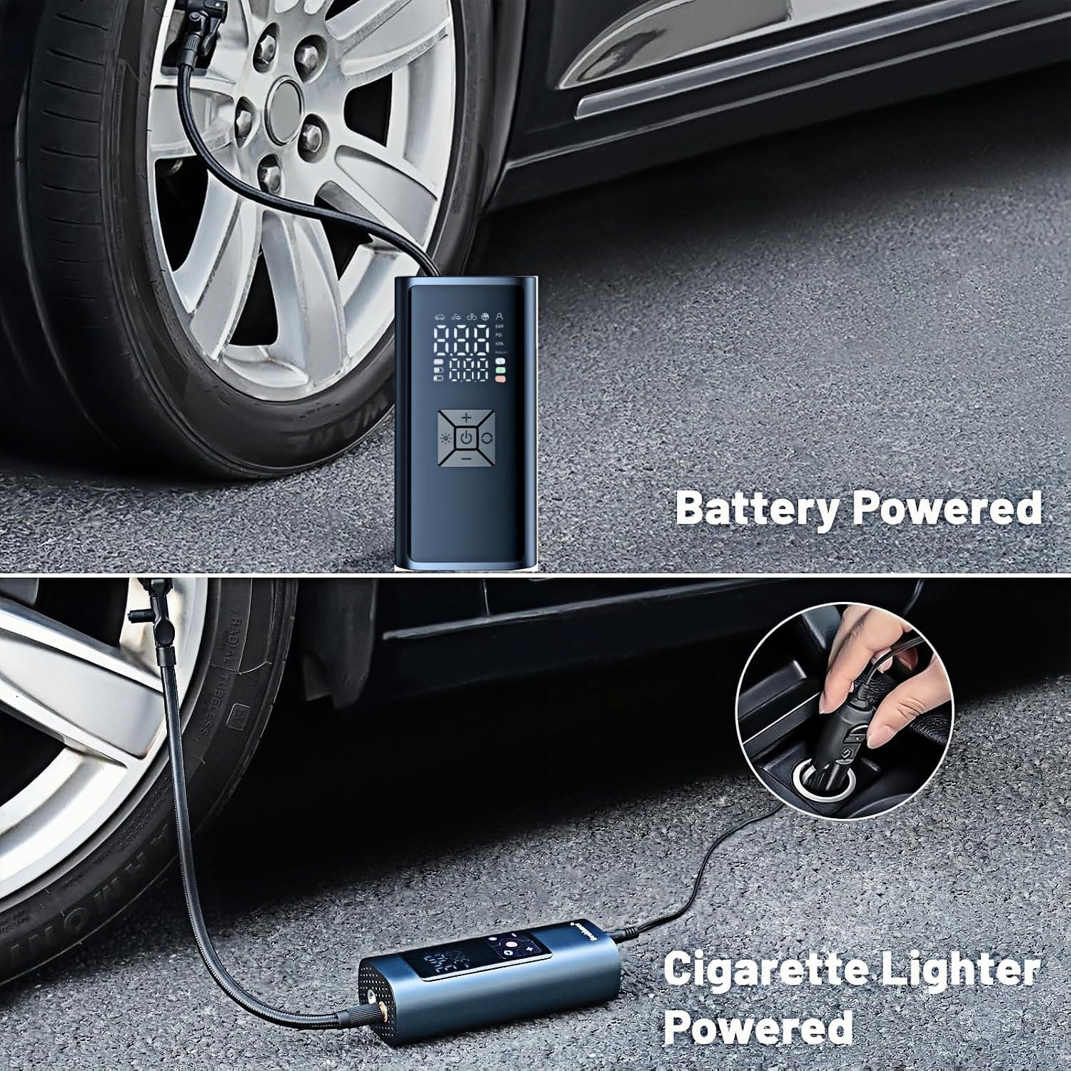 Tire Inflator Portable Air Compressor, 150 PSI Cordless Mini Bike Tire Pump, Air Pump for Auto, Motorcycle, Bicycle, Balls with Pressure Gauge&Led Light