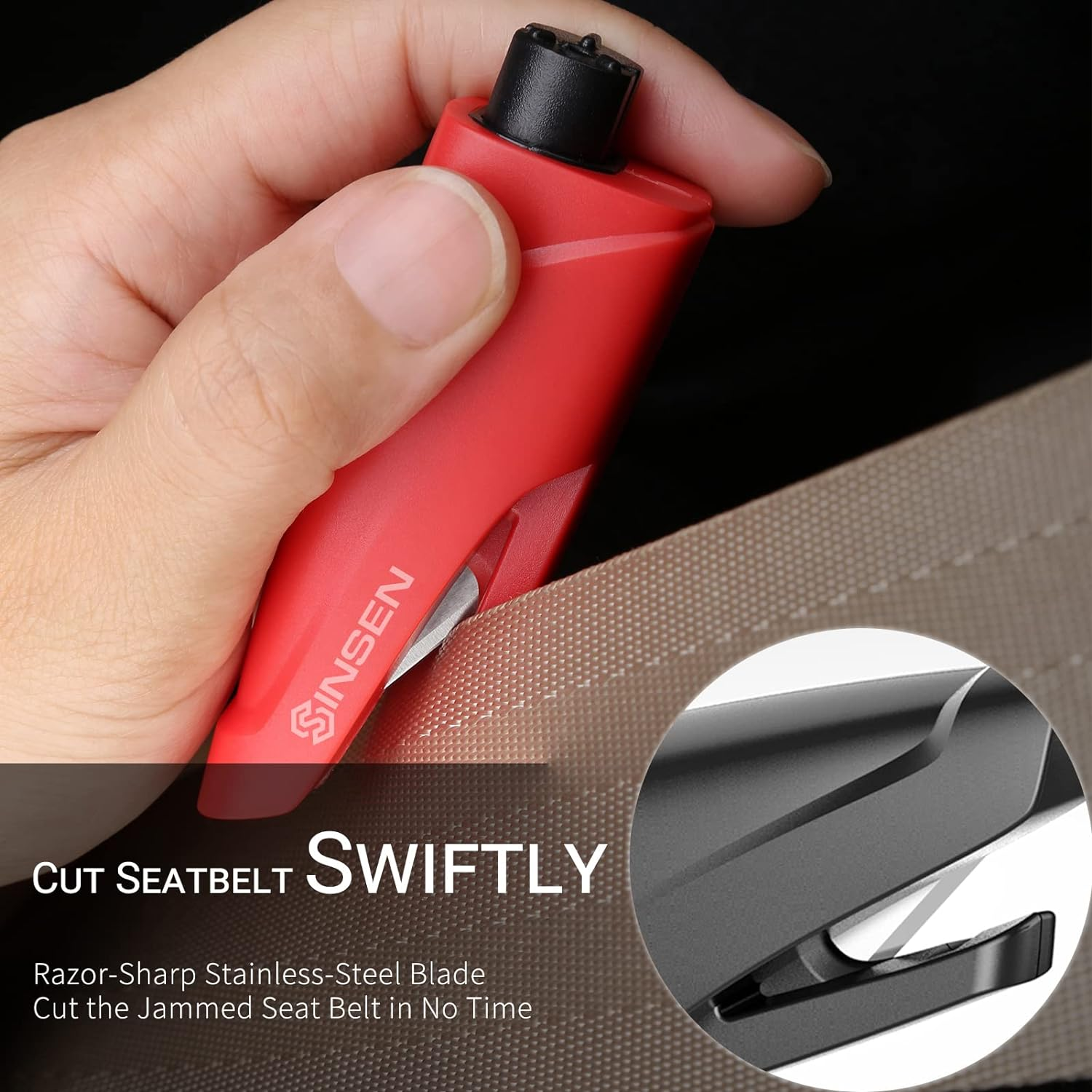 SINSEN Window Breaker Seatbelt Cutter, Car Emergency Safety Keychain, Seat Belt Escape Tool and Glass Hammer, Spring-Loaded for Land and Underwater, 2PCS, Yellow image number 4