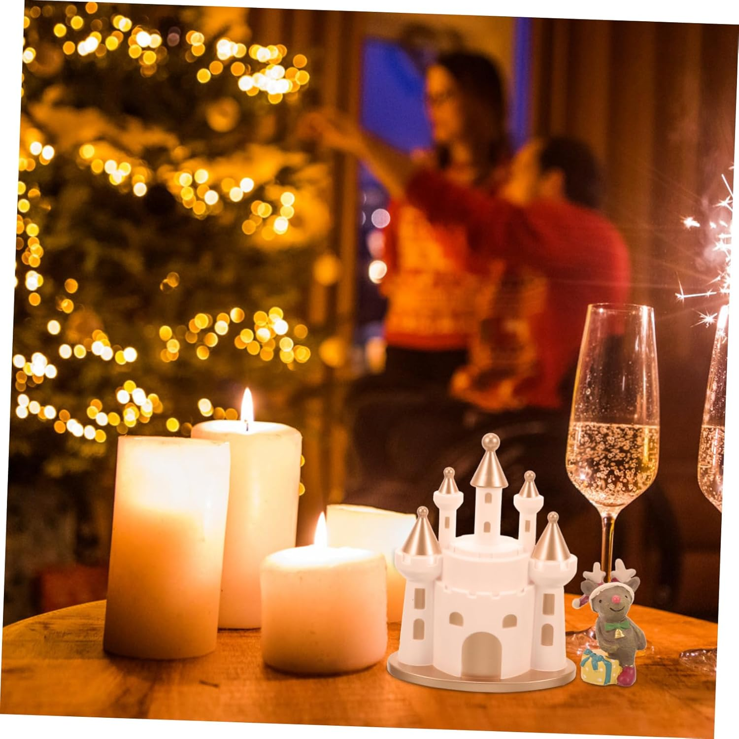 2Pcs Elk Castle Ornaments Christmas Party Adornments Lovely Desktop Decors for Xmas Creative Home Garden Decorations for Christmas Reindeer Display image number 6