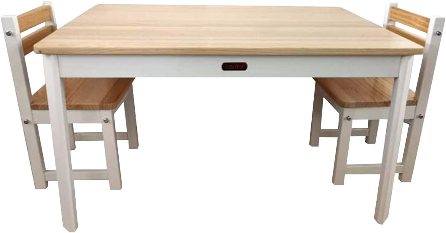 Little Boss Rectangle 3 Piece Timber Table & Chair Set Rectangle, White/Natural