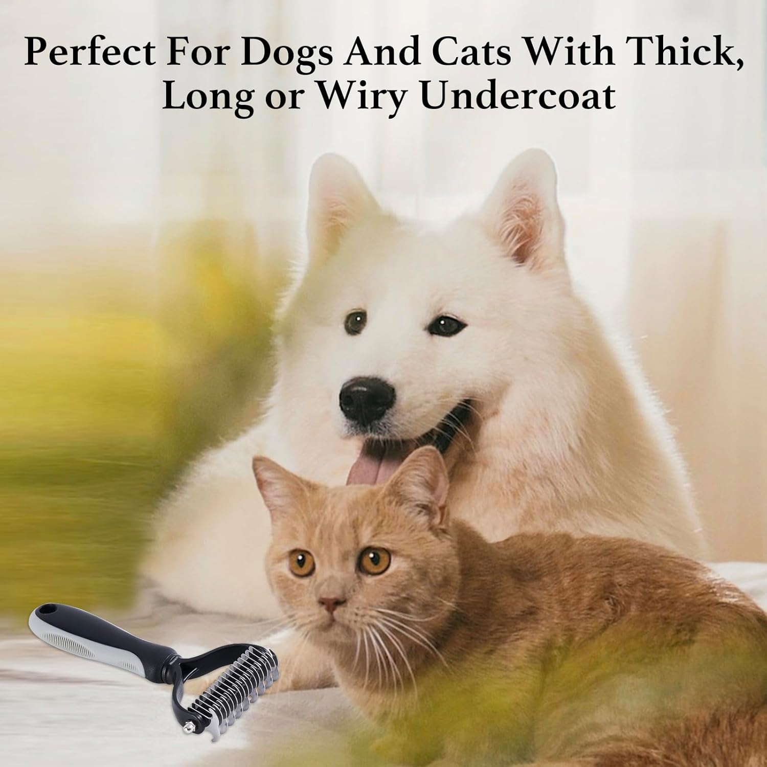 Pet Grooming Brush, Double-Sided Deshedding Rake, Dematting Undercoat Comb, Remove Tangles & Knots, for Dogs and Cats, Double Coats & Long Hair (Grey) image number 4