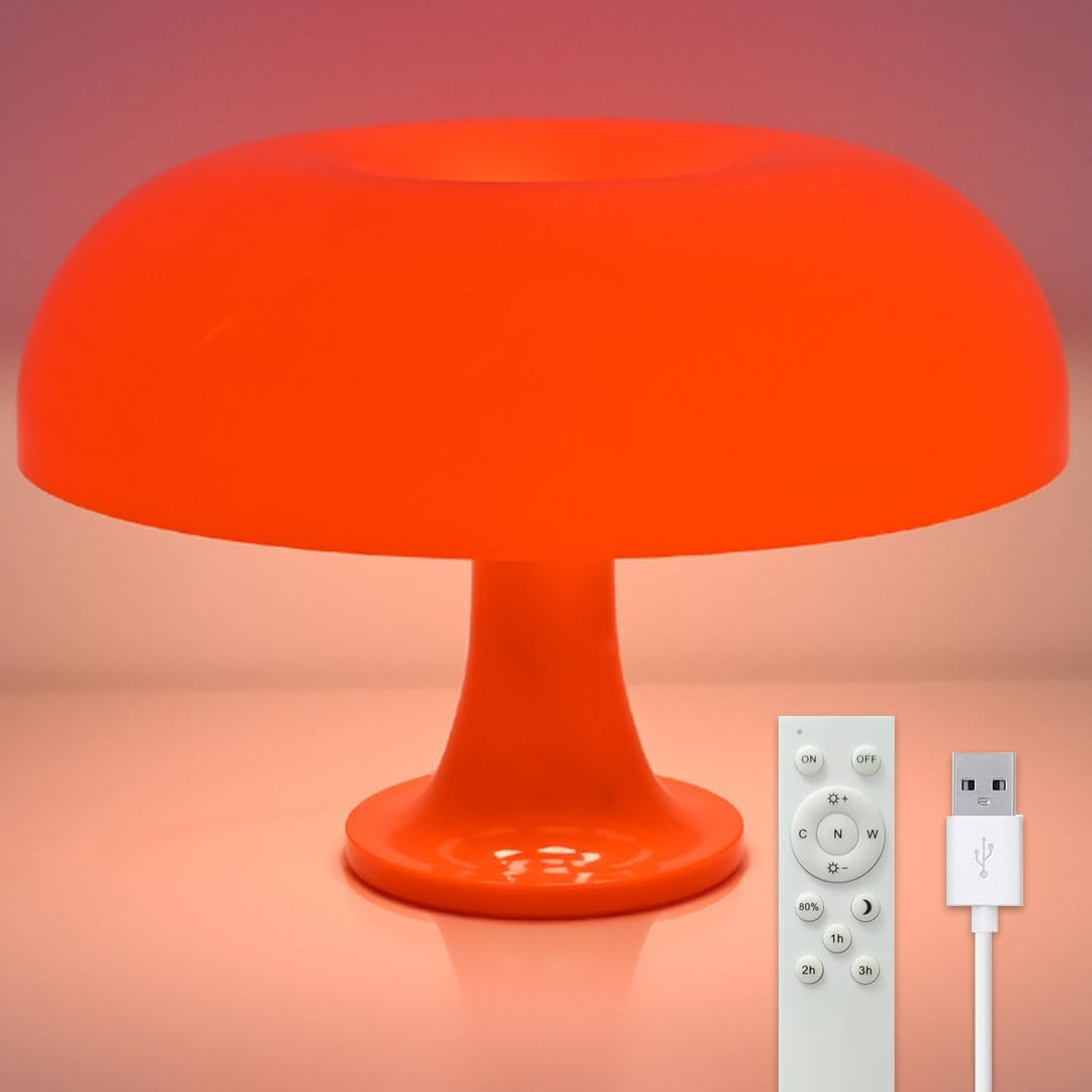 Funky LED Mushroom Lamp (Orange) | Cute Night Light for Kids | USB Retro Living Room Lamp | Remote Controlled | Auto Timer | Relaxing Ambience and Mood Lighting | Living Room Home Decor Lighting image number 5