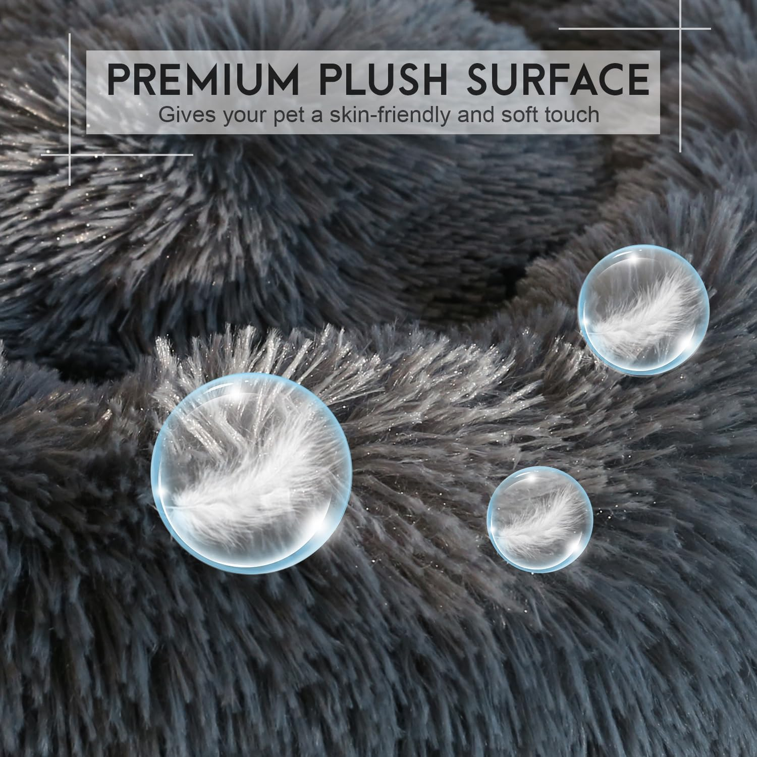 Dog Calming Donut Bed, Fluffy Plush Pet Bed Pillow Sofa Bed for Medium Large Dogs Cats, anti Anxiety Pet Bed Cuddle round Cushion with Non-Skid Bottom Washable, 80CM, Deep Grey image number 2