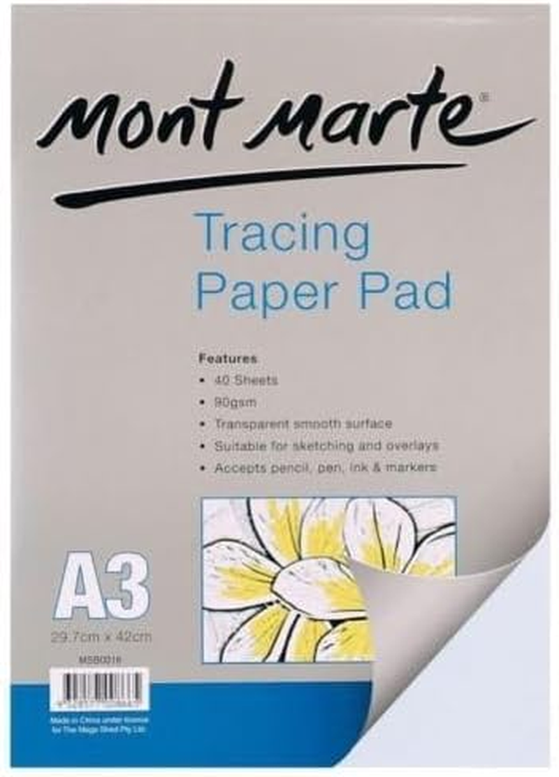 Mont Marte Signature 60 GSM Tracing Paper 40 Sheets Pad, A3 Size image number 1