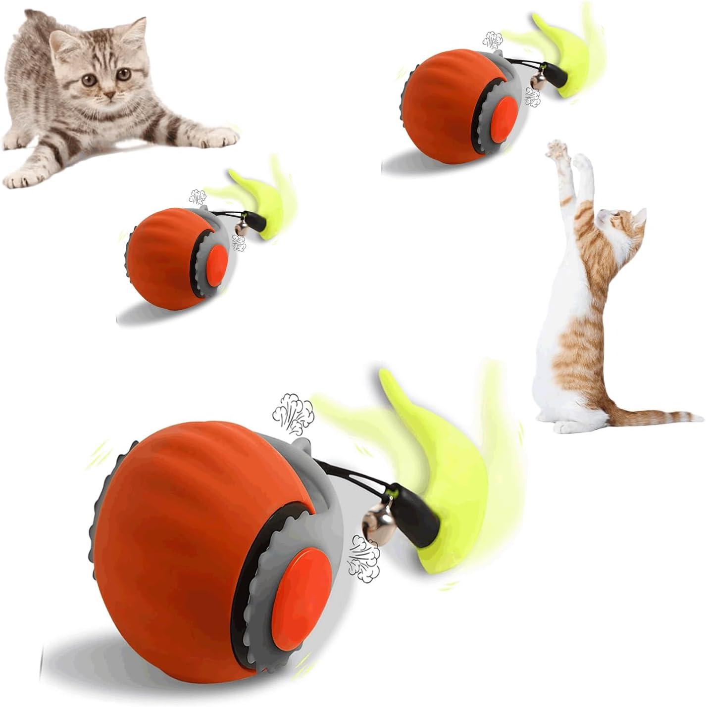 Speedy 3.0 Tail Upgrade Speedy 3.0 Tail Cat Toy,2025 New Turbo Smart Interactive Cat Ball for Indoor,Automatic Moving Smart Toys Withtail Two Speed Adjustment (Blue+Orange, 2PC)
