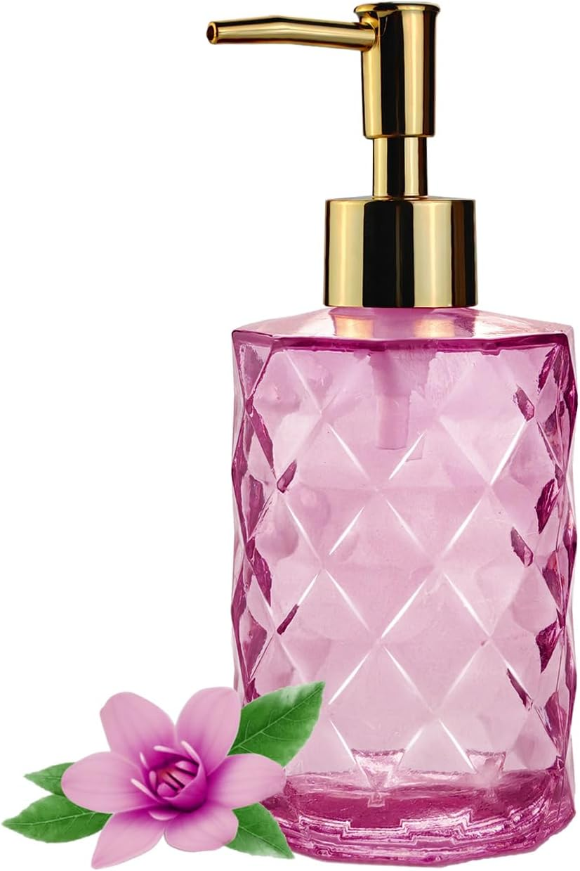 Soap Dispenser with Gold Pump, 12 Ounce Glass Soap Dispenser for Bathroom Kitchen, Hand Soap, Dish Soap, Refillable Liquid Hand Soap Dispenser