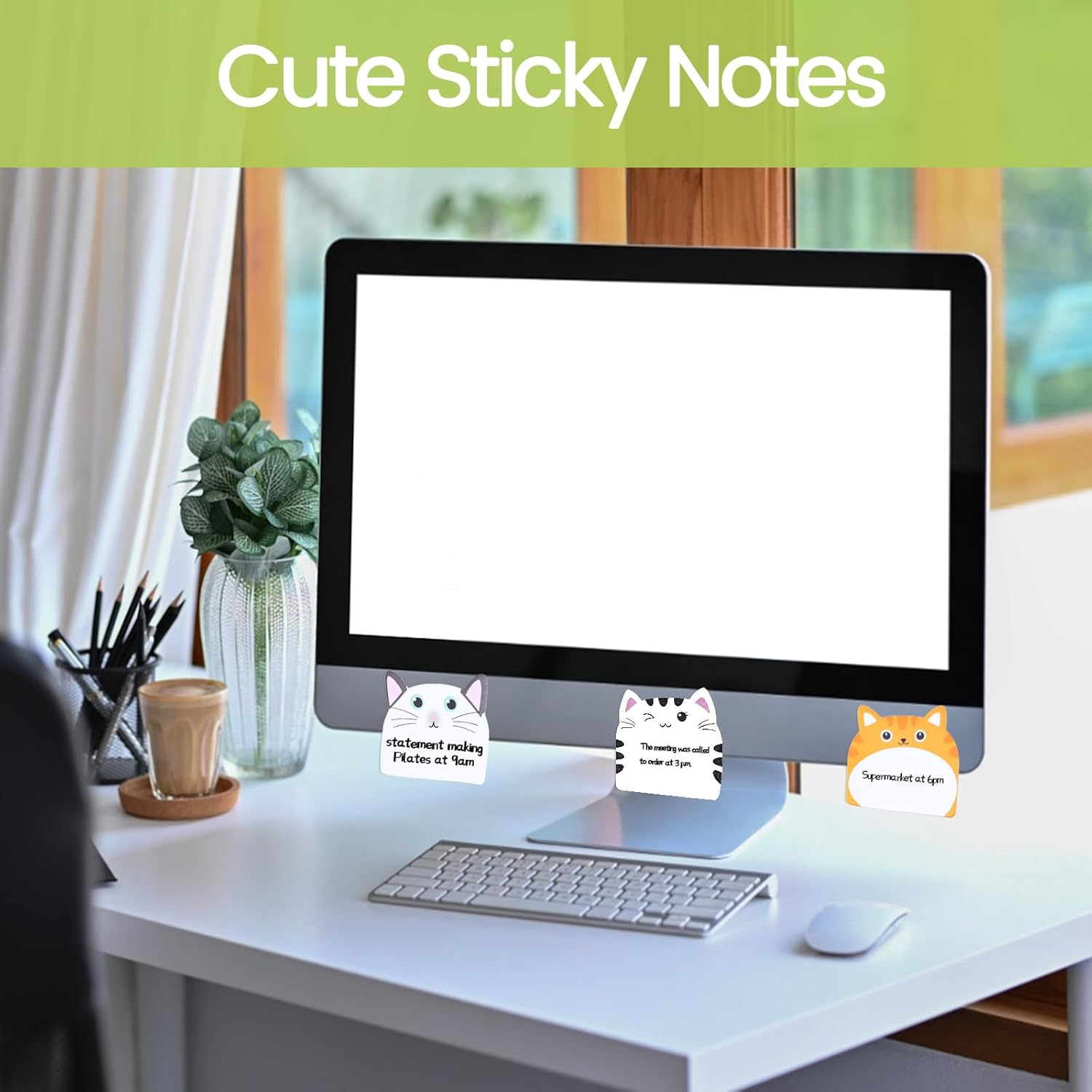 Cute Cat Sticky Notes, 24 Pads 720 Sheets Kawaii Cartoon Sticky Notes, Cat Shape Self-Stick Memo Pads, Fun Sticky Notepads, Animal Page Markers Flags image number 2