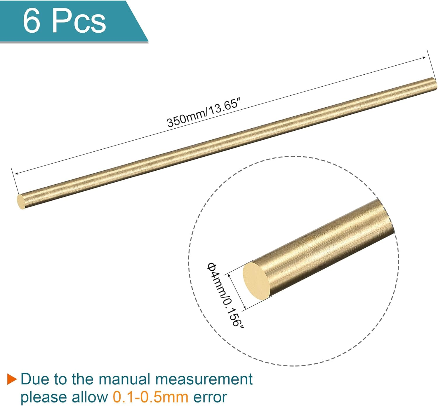Uxcell Brass Rod,Brass Solid round Rod 4Mm Diameter 352Mm Length Lathe Bar Stock for RC Model Airplane Helicopter DIY Craft Pack of 6Pcs image number 3