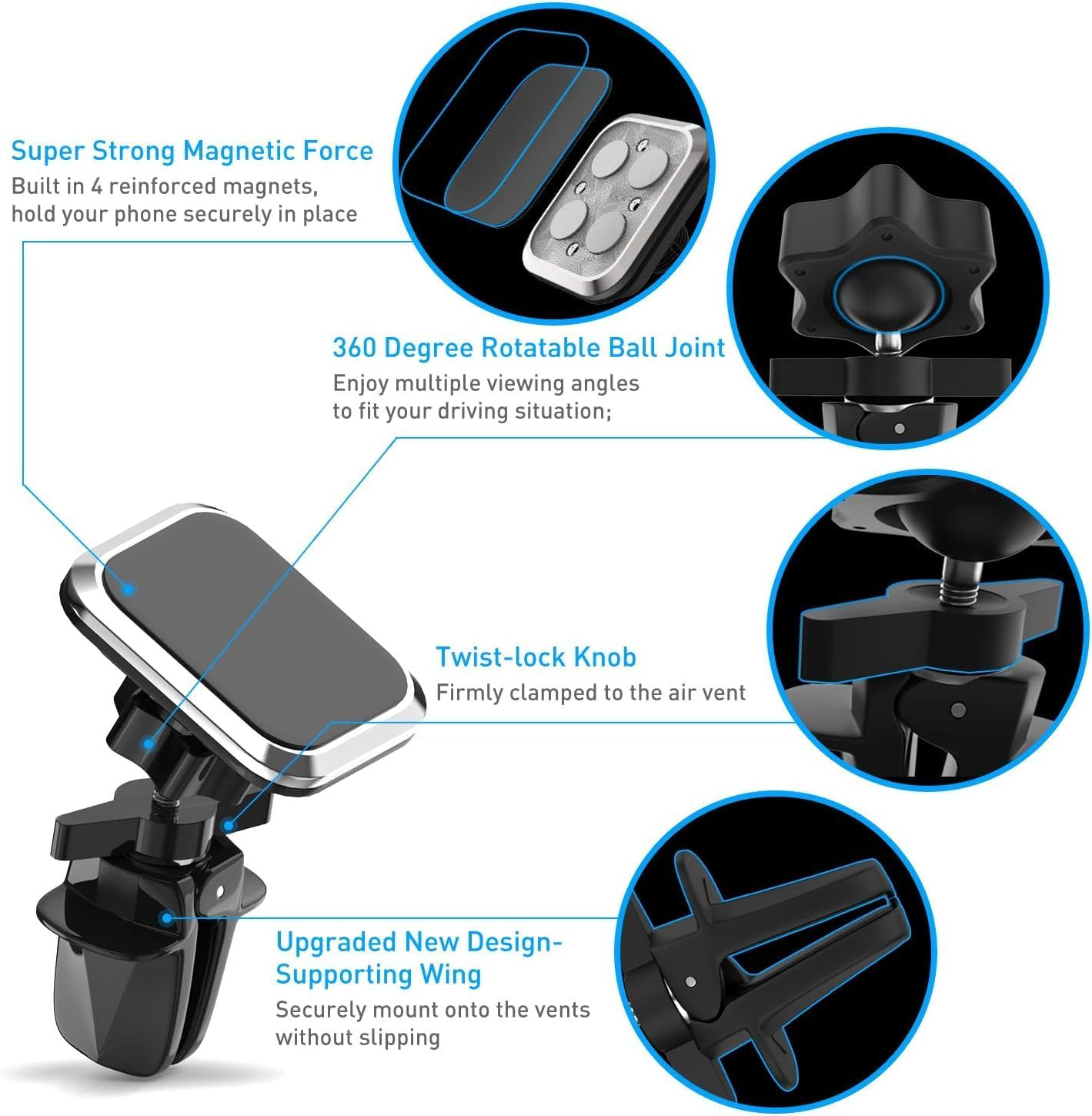 DEEN Magnetic Car Phone Holder - Ultimate Car Phone Mount for Air Vent. Mobile Phone Holder for Car Allowing You to Navigate, Answer Calls, or Control Music .Car Mount Compatible with All Smartphones image number 2