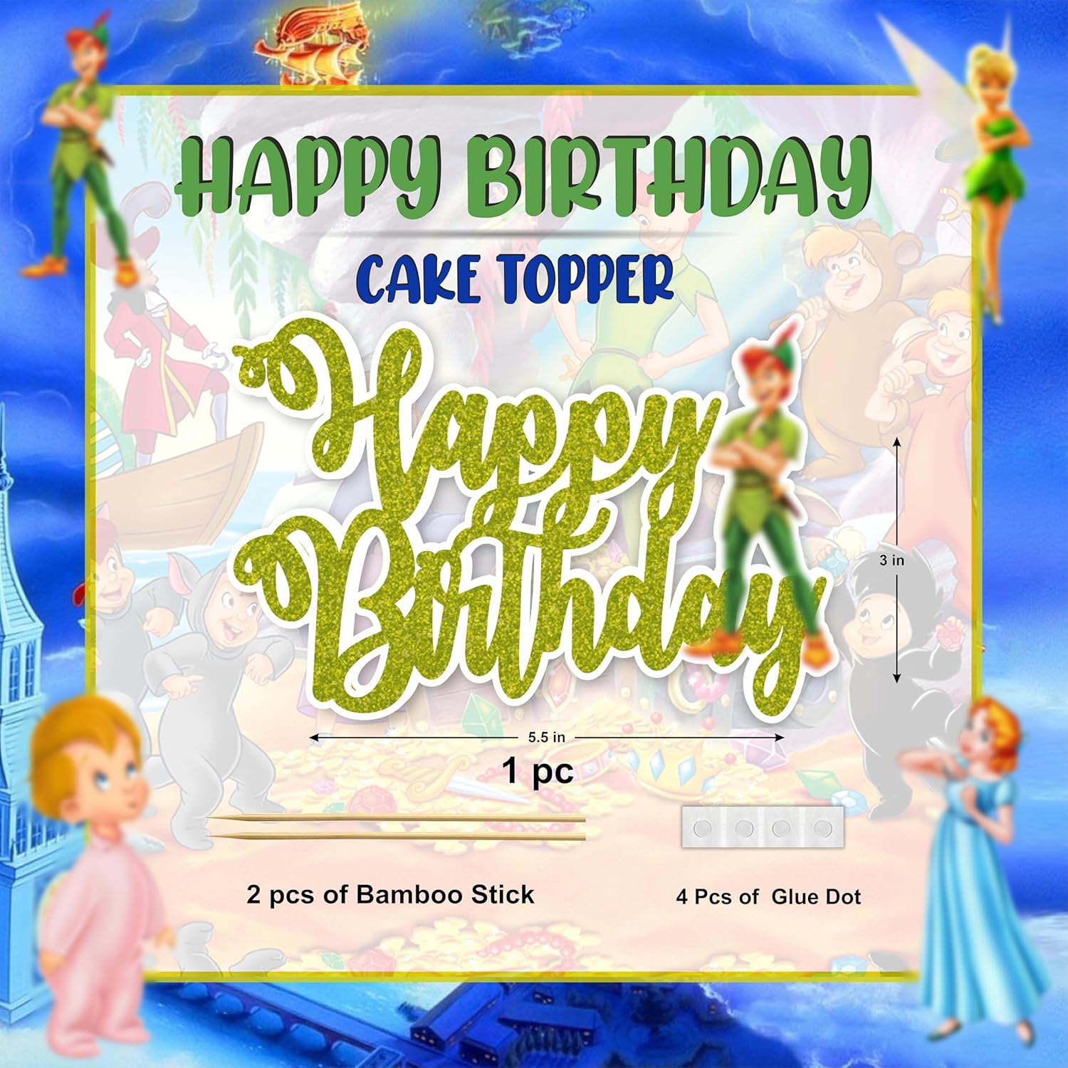 Petr Pan Happy Birthday Cake Topper &ndash; Neverland-Themed Party Decoration for Kids, Baby Showers, or Fantasy-Themed Celebrations​ image number 5