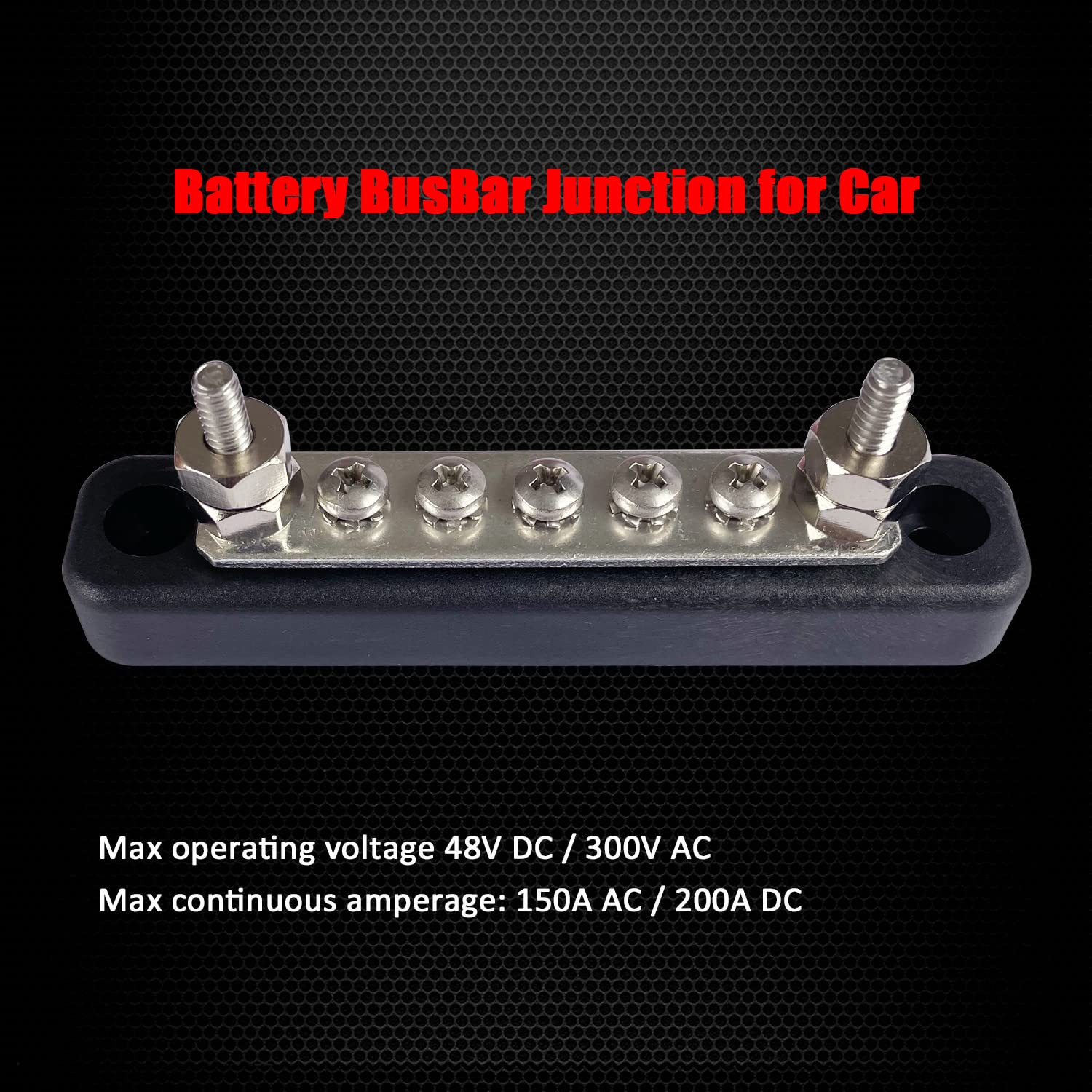 2 X #10 (M5) Studs & 5 X #8 (M4) Terminal Screws Bus Bar, Ampper 4.2" Ground Distribution Block Brass Battery Busbar Junction with Cover for Auto Boat Amplifier and More (Black) image number 1