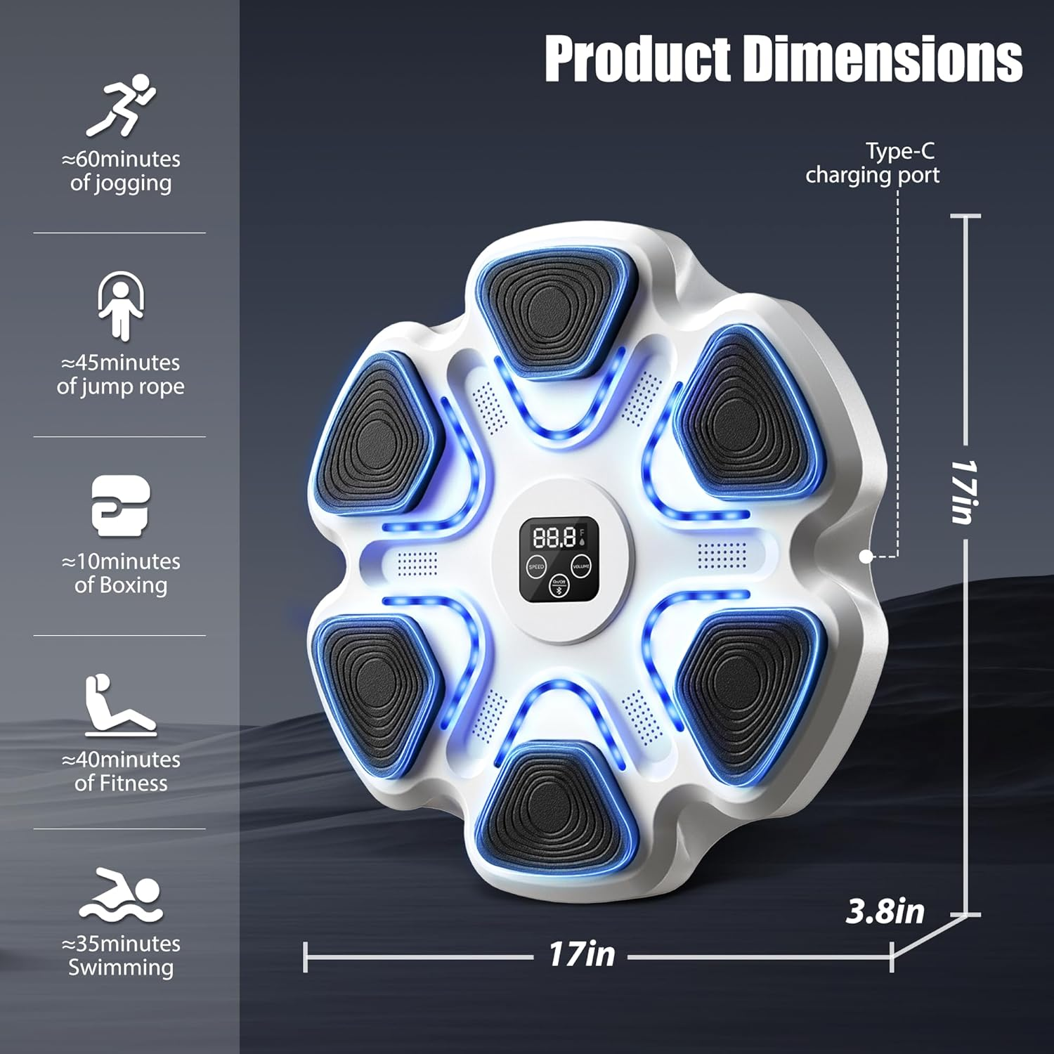 Music Boxing Machine, Boxing Machine Wall Mounted Music with Gloves, Electronic Boxing Target for Adults, Smart Boxing Training Equipment, Boxing Machine for Home and Gym image number 2