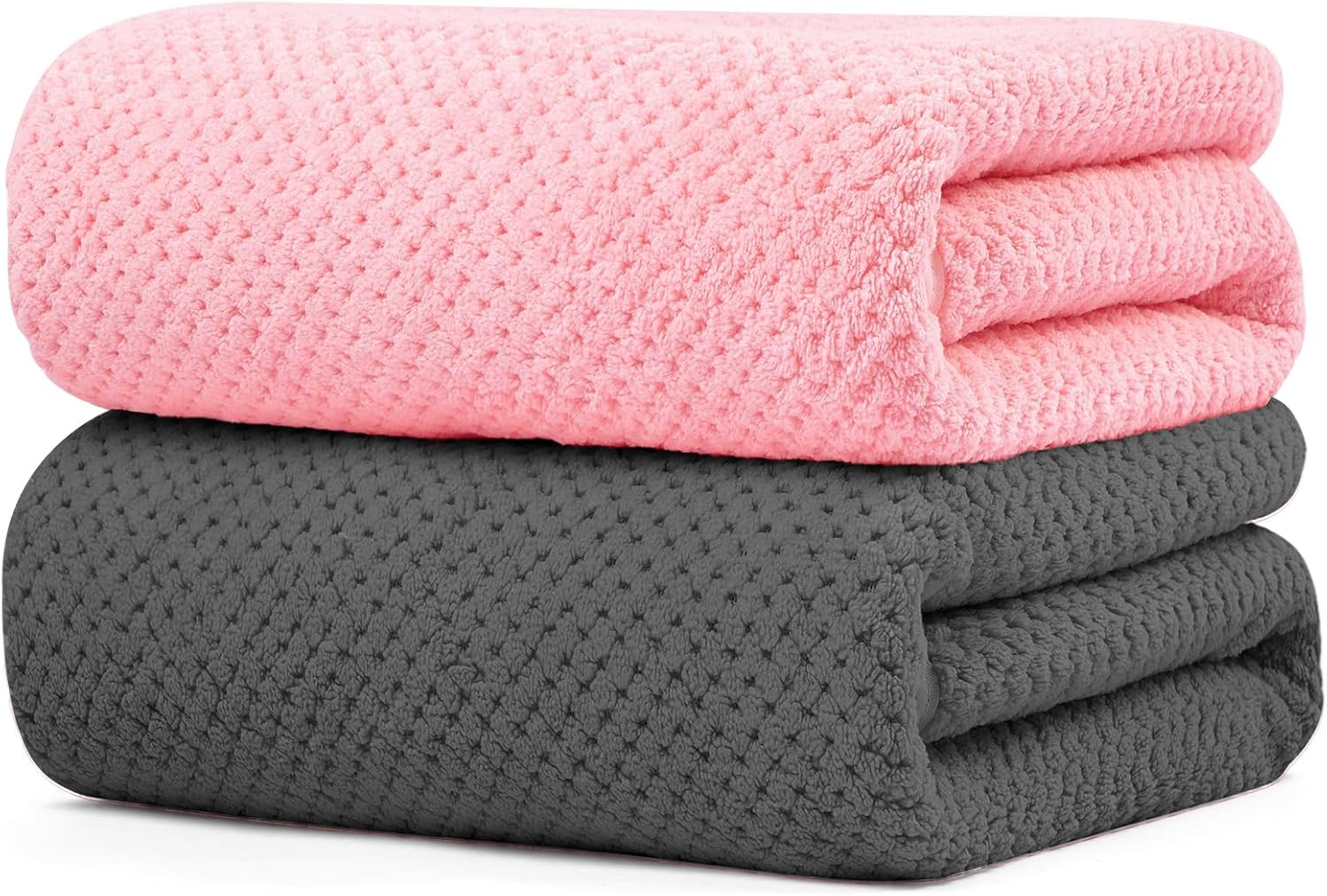 Bath Towels 2 Pack High Water Absorbent Bathroom Towel Set Soft Towels for Bathrooms, Beach, Swimming Pool, Gym, and Spa (Pink+Dark Grey) image number 1